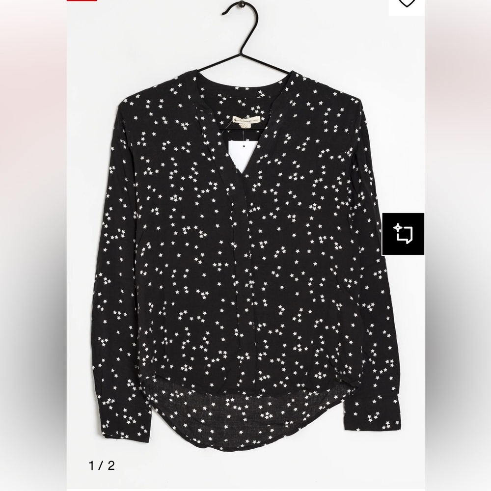 Mango Black and White Buttoned Blouse